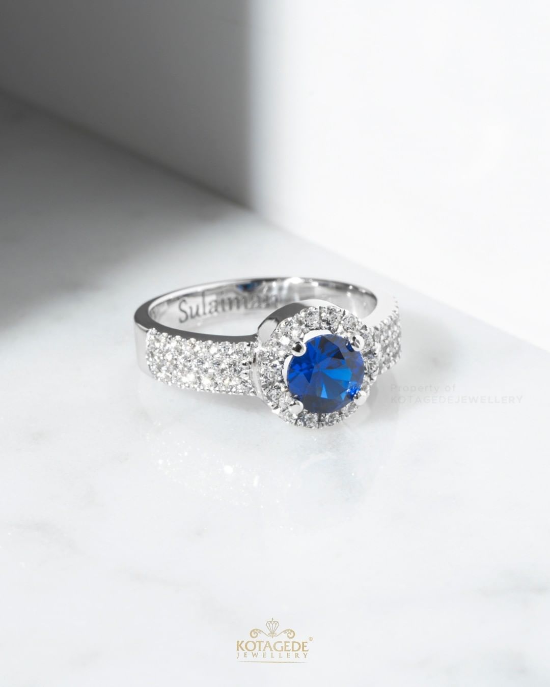 Cincin Kawin Tunangan Emas Putih Blue Diamond Eternity WG0545